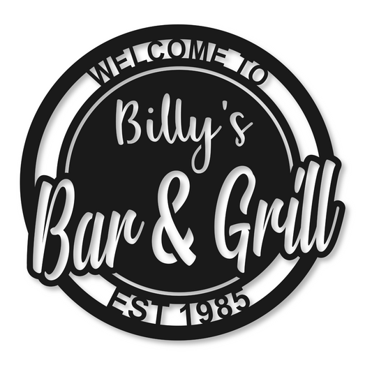 Personalized Bar & Grill Metal Sign | Metal Bar Custom Sign