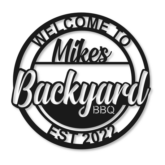 Personalized Metal Backyard BBQ Name Sign | Metal Patio Decor