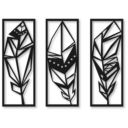 Three Piece Feather Metal Wall Art / Metal Nature Home Decor