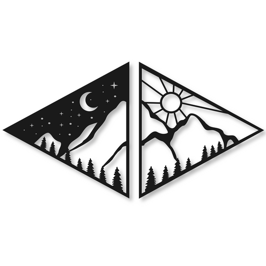 Mountain, Sun & Moon Wall Art Metal Sign | Metal Nature Sign