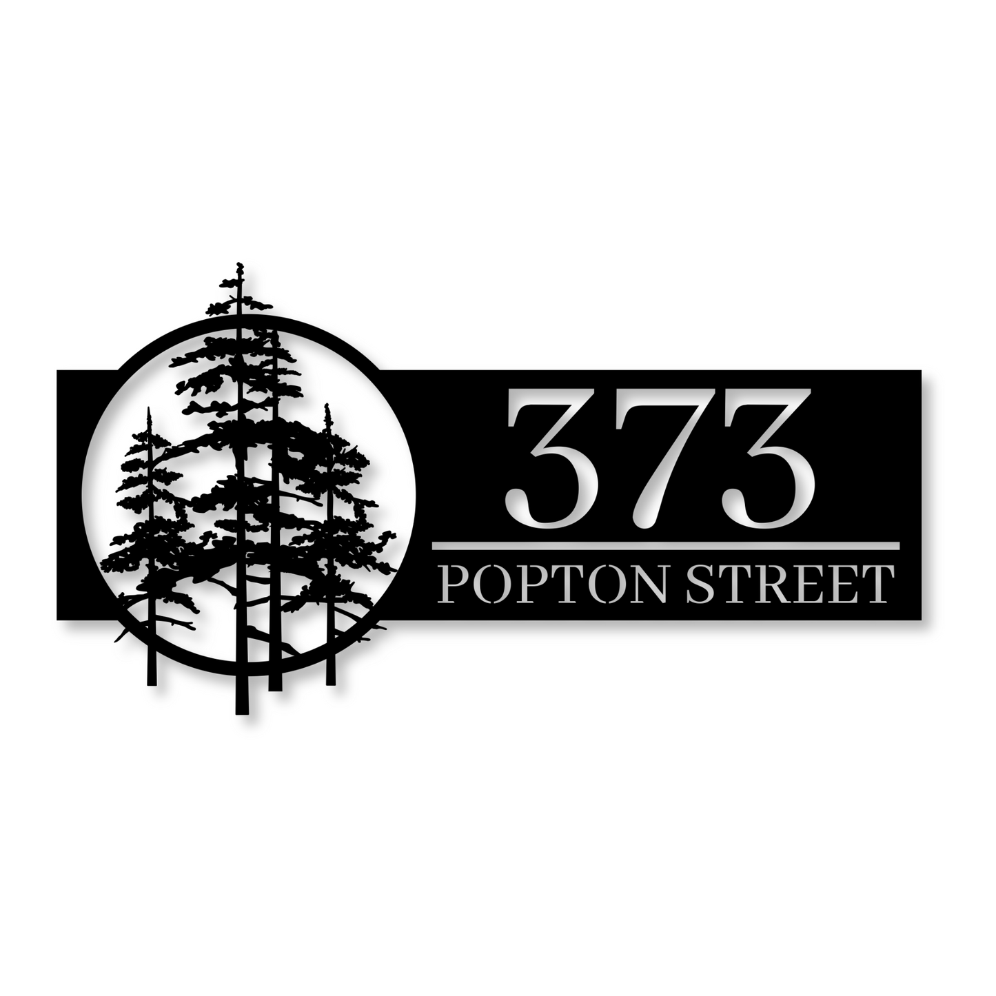 Wispy Pine Tree Metal House Number Sign | Modern Address Sign