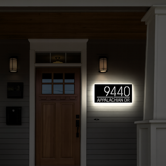 Solar Backlit Metal Address Sign / Modern LED metal house numbers / House Number Plaque with Lighting