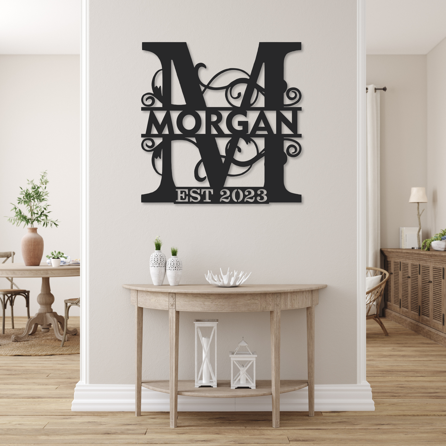 Family Name Monogram Sign A to Z with EST Date  | Metal Letter Monogram Sign
