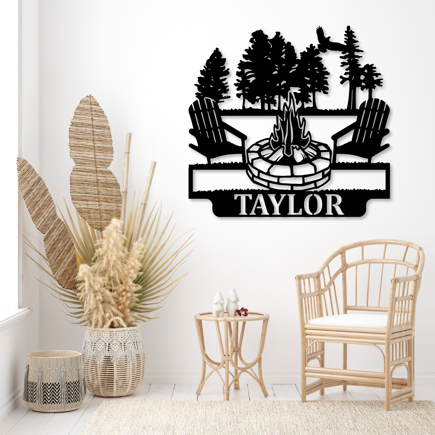 Cottage Campfire Name Monogram | Metal Monogram Sign