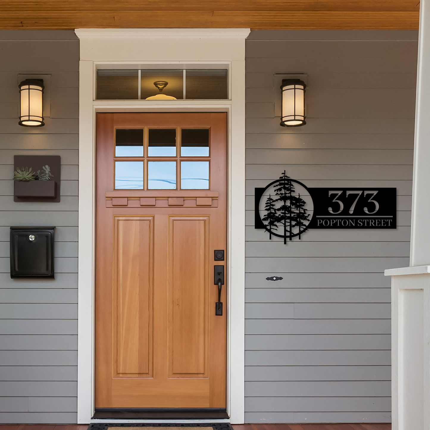 Wispy Pine Tree Metal House Number Sign | Modern Address Sign