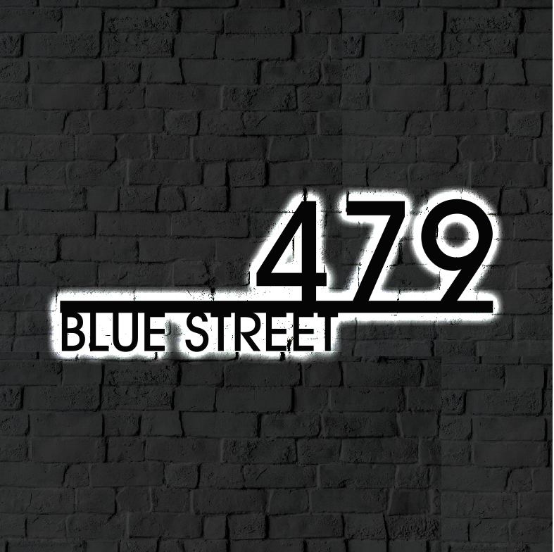 Solar Backlit Metal Address Sign / Modern LED metal house numbers / House Number Plaque with Lighting
