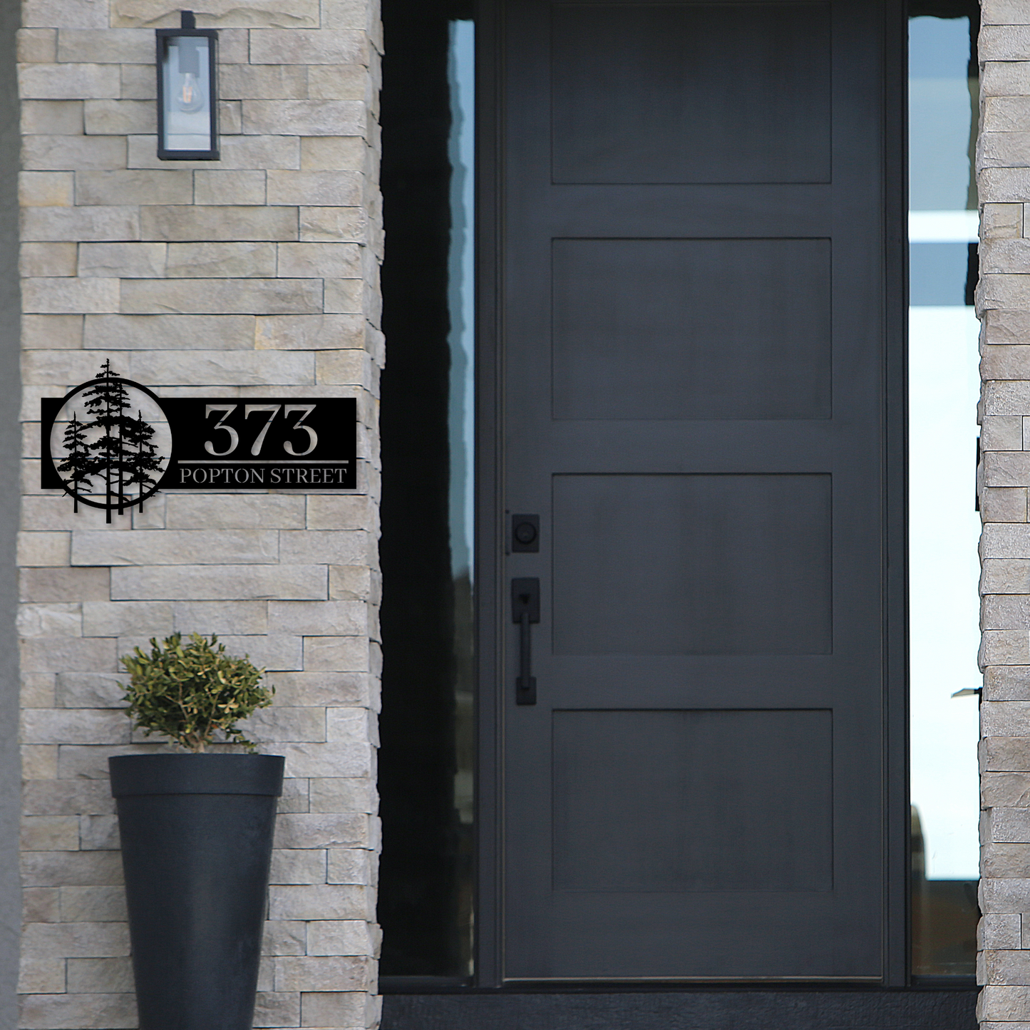 Wispy Pine Tree Metal House Number Sign | Modern Address Sign