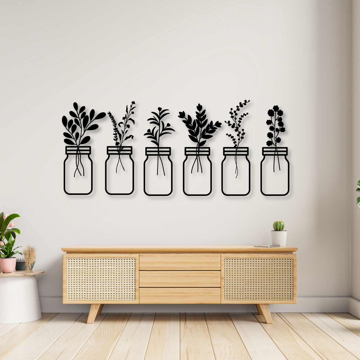 Six Piece Flowers Metal Wall Art | Jar of Flowers Home Decor