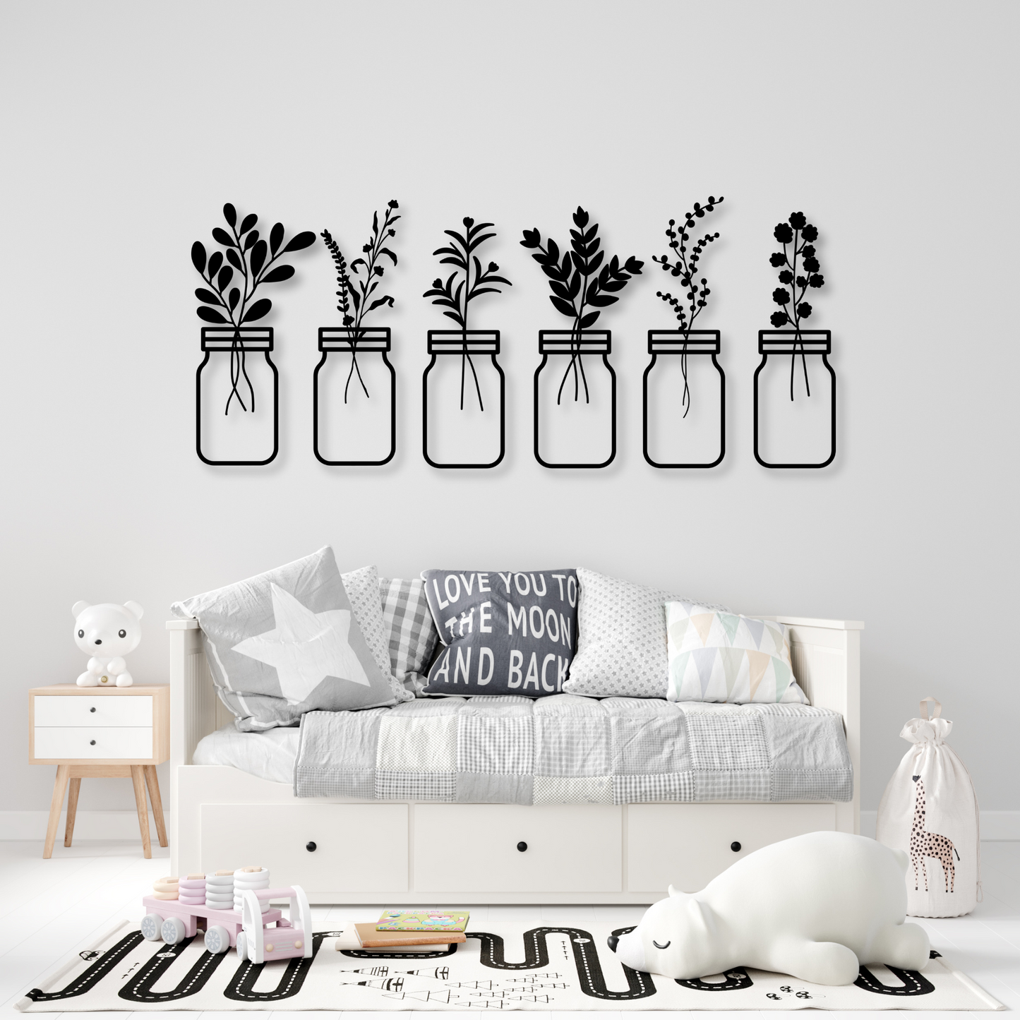 Six Piece Flowers Metal Wall Art | Jar of Flowers Home Decor