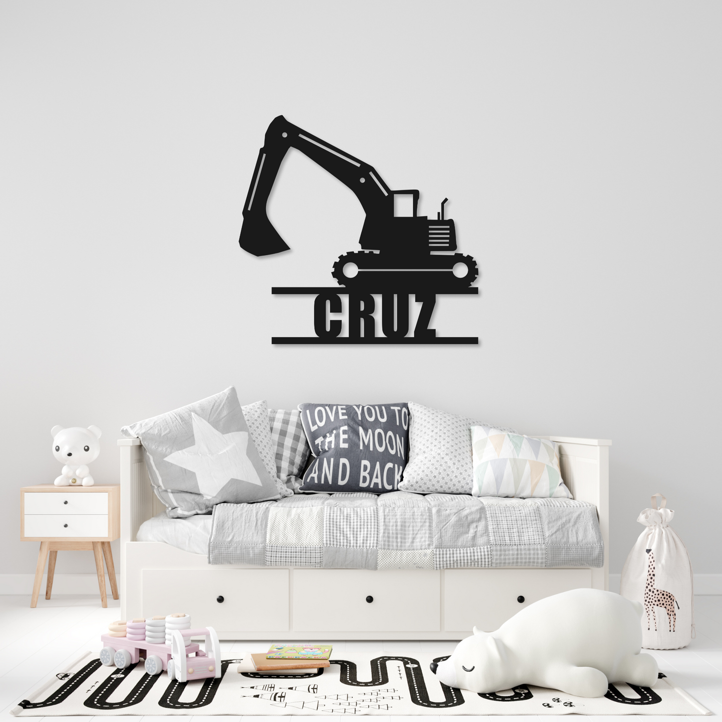 Personalized Construction Name Metal Sign | Kids Bulldozer Excavator Metal Sign | Kids Room Metal Sign