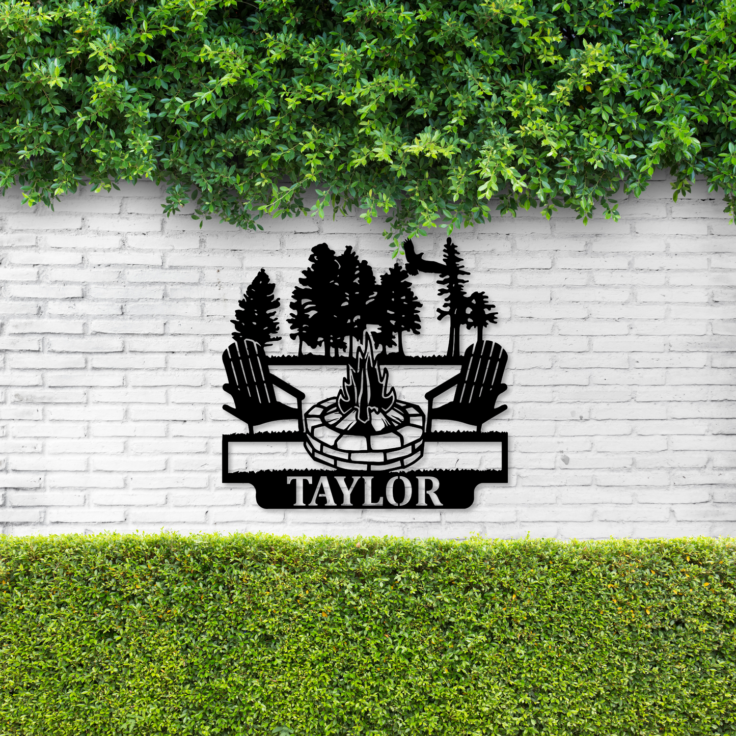 Cottage Campfire Name Monogram | Metal Monogram Sign