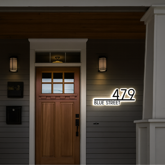 Solar Backlit Metal Address Sign / Modern LED metal house numbers / House Number Plaque with Lighting