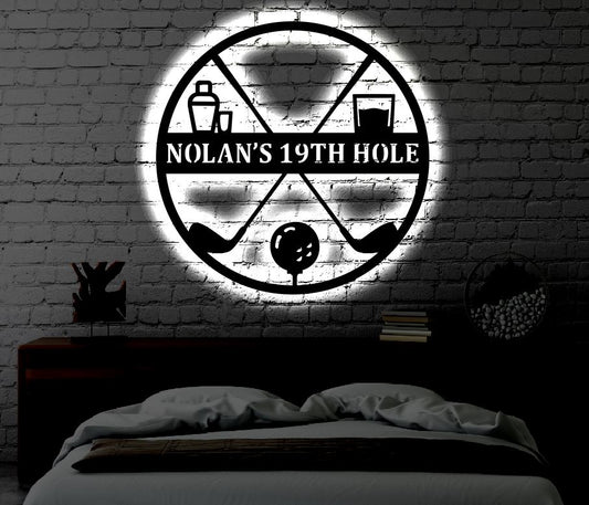 Personalized Golf LED Metal Art Sign / Light up 19th Hole Metal Sign