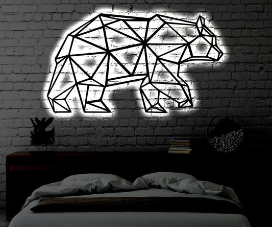 Geometric Bear LED Metal Art Sign / Light up Bear Metal Sign