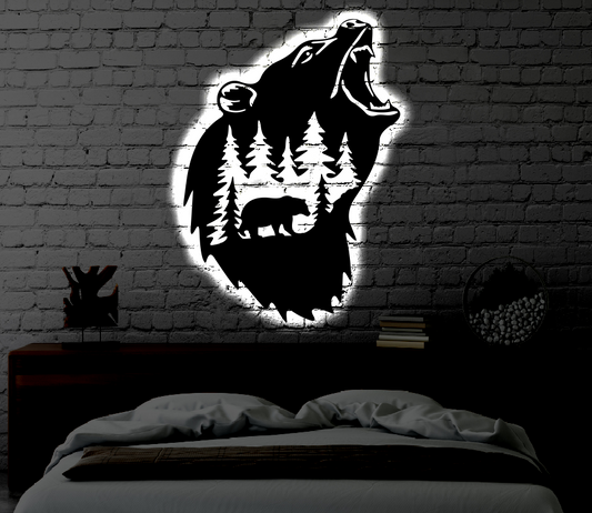 Bear LED Metal Art Sign / Light up Bear Metal Sign