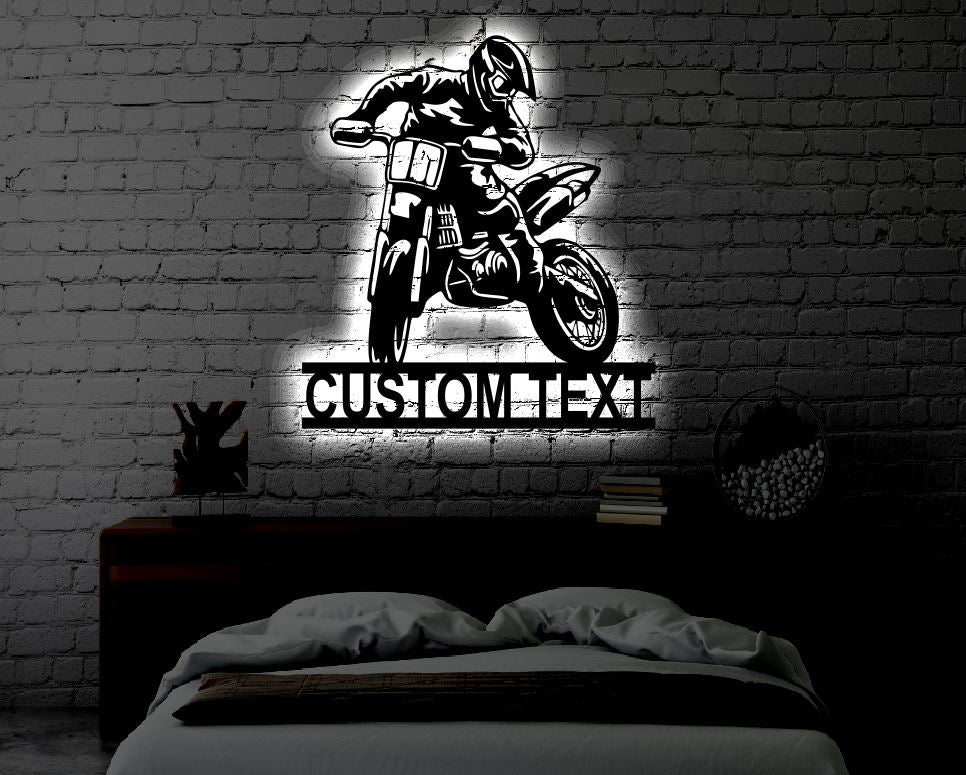Personalized Dirtbike LED Metal Art Sign / Light up Dirt Bike Four Wheeler Metal Sign
