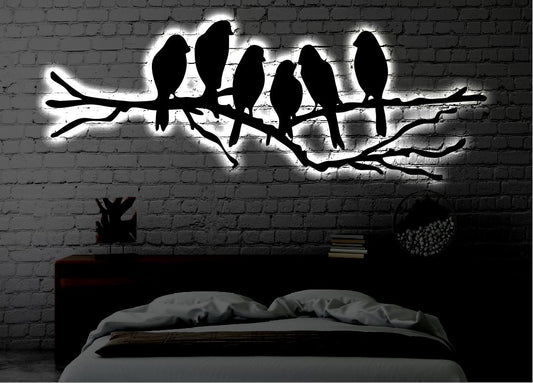 Birds on Branch LED Metal Art Sign / Light up Bird on Branch Metal Sign