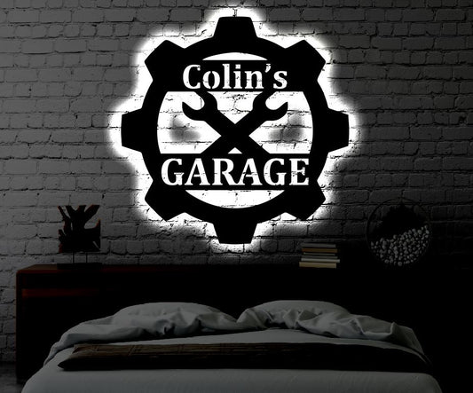 Personalized LED Garage Metal Sign | Light up Home Garage Wall Art