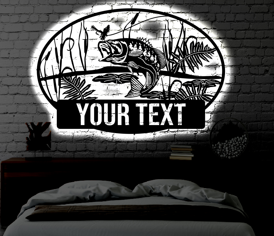 Personalized Fishing LED Metal Art Sign / Light up Fisher Metal Sign