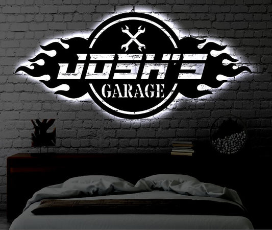 Personalized Garage LED Metal Art Sign / Light up Garage Metal Sign