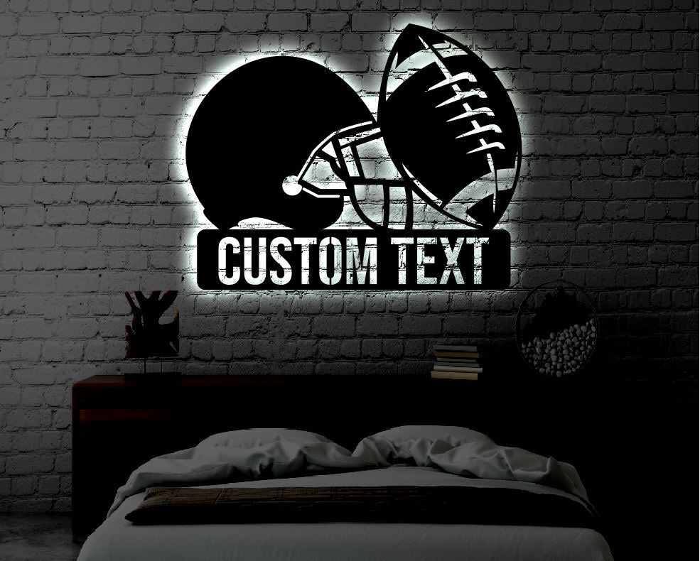 Personalized Football LED Metal Art Sign / Light up Football Metal Sign