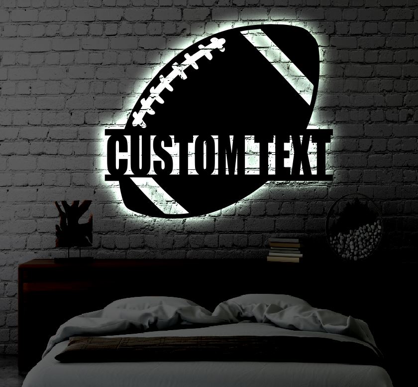 Personalized Football LED Metal Art Sign / Light up Football Metal Sign