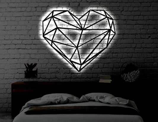 Geometric Heart LED Metal Art Sign / Light up Heart Metal Sign