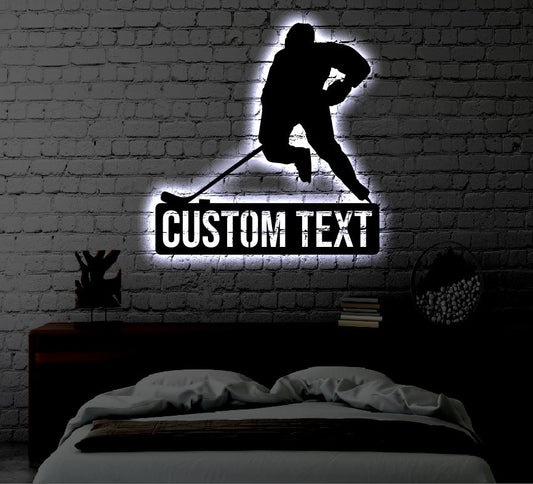 Personalized Hockey LED Metal Art Sign / Light up Hockey Metal Sign