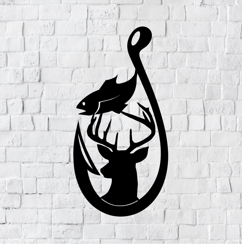 LED Fishing Hook Metal Sign | Light up Fishing Wall Art