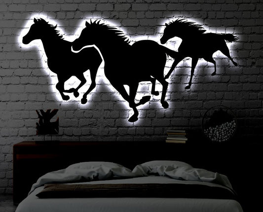 Horse LED Metal Art Sign / Light up Horses Running Metal Sign