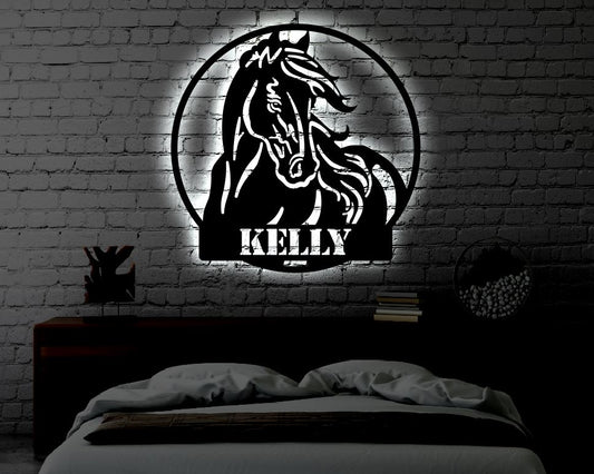 Personalized LED Horse Metal Sign | Light up Horse Wall Art