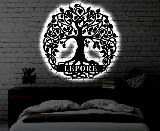 Personalized LED Tree of Life Monogram Metal Art Sign / Light up Monogram Metal Sign