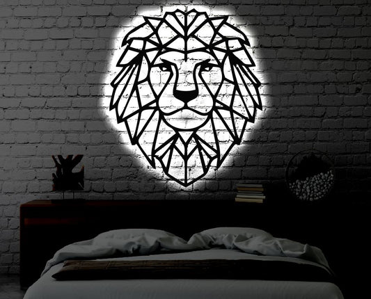 Geometric Lion LED Metal Art Sign / Light up Lion Metal Sign