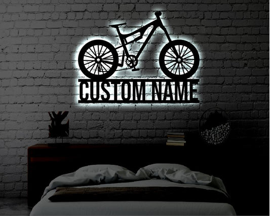 Personalized Mountain Bike LED Metal Art Sign / Light up Bicycle Metal Sign