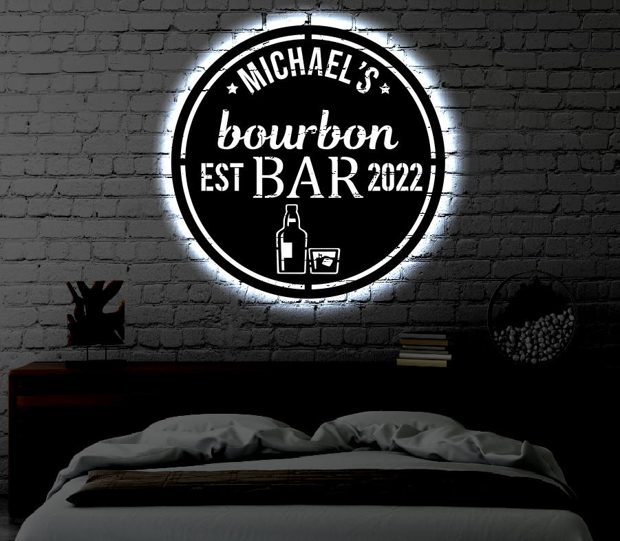 Personalized Bar LED Metal Art Sign / Light up Bar Metal Sign
