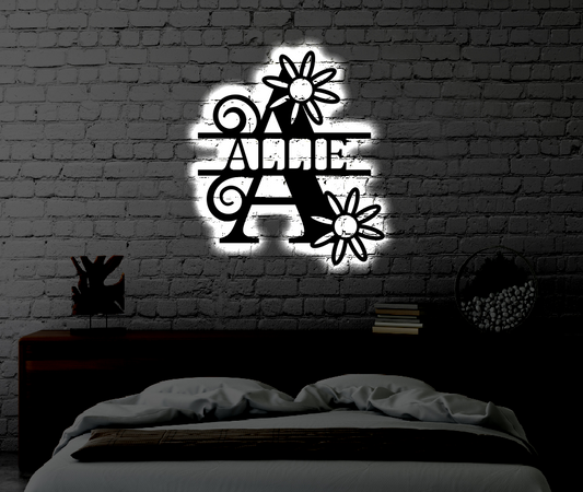 Personalized Name Monogram LED Metal Art Sign / Light up Kids Room Metal Sign