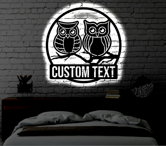 Personalized LED Owl Metal Art Sign / Light up Owl Metal Sign