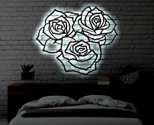 Roses LED Metal Art Sign / Light up Roses Metal Sign