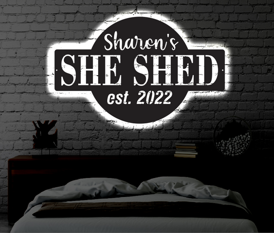Personalized She Shed LED Metal Art Sign / Light up Sheshed Metal Sign