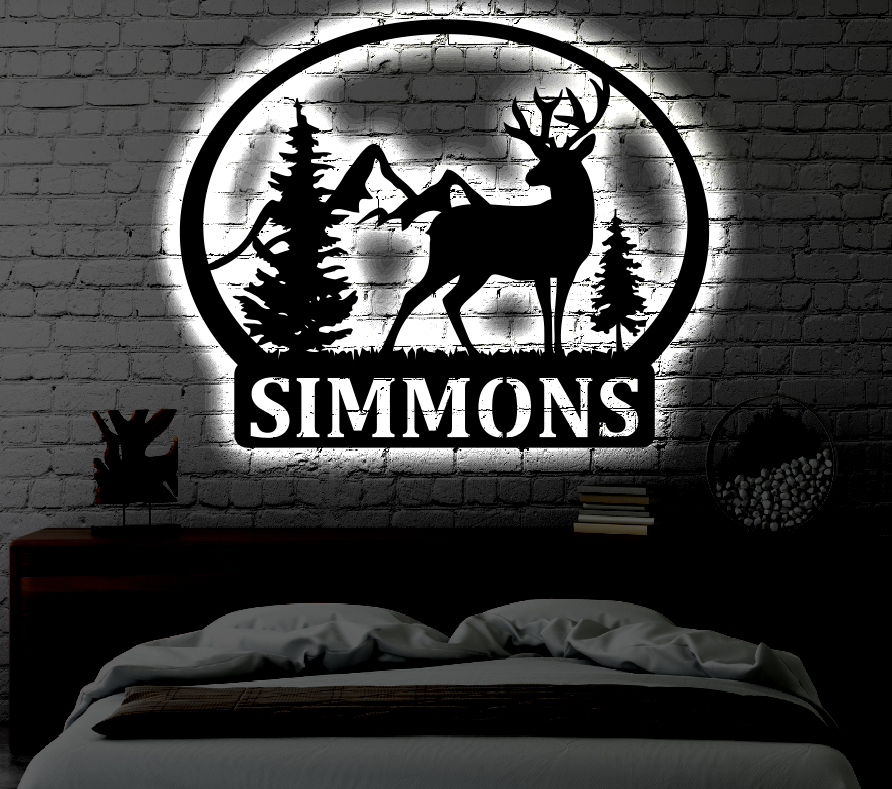 Personalized LED Deer Monogram Metal Art Sign Light up Monogram