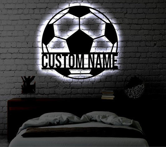 Personalized Soccer LED Metal Art Sign / Light up Kids Room Soccer Metal Sign