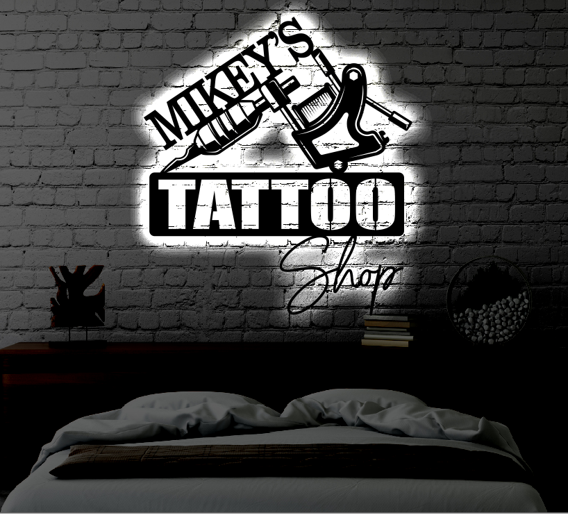 Personalized Tattoo LED Metal Art Sign / Light up Tattoo Metal Sign