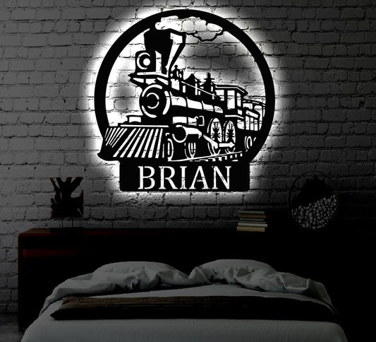 Personalized LED Train Name Metal Sign | Light up Wall Art Housewarming Gift | Door Hanger