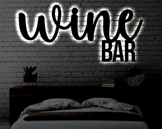 Wine Bar LED Metal Art Sign / Light up Wine Bar Metal Sign