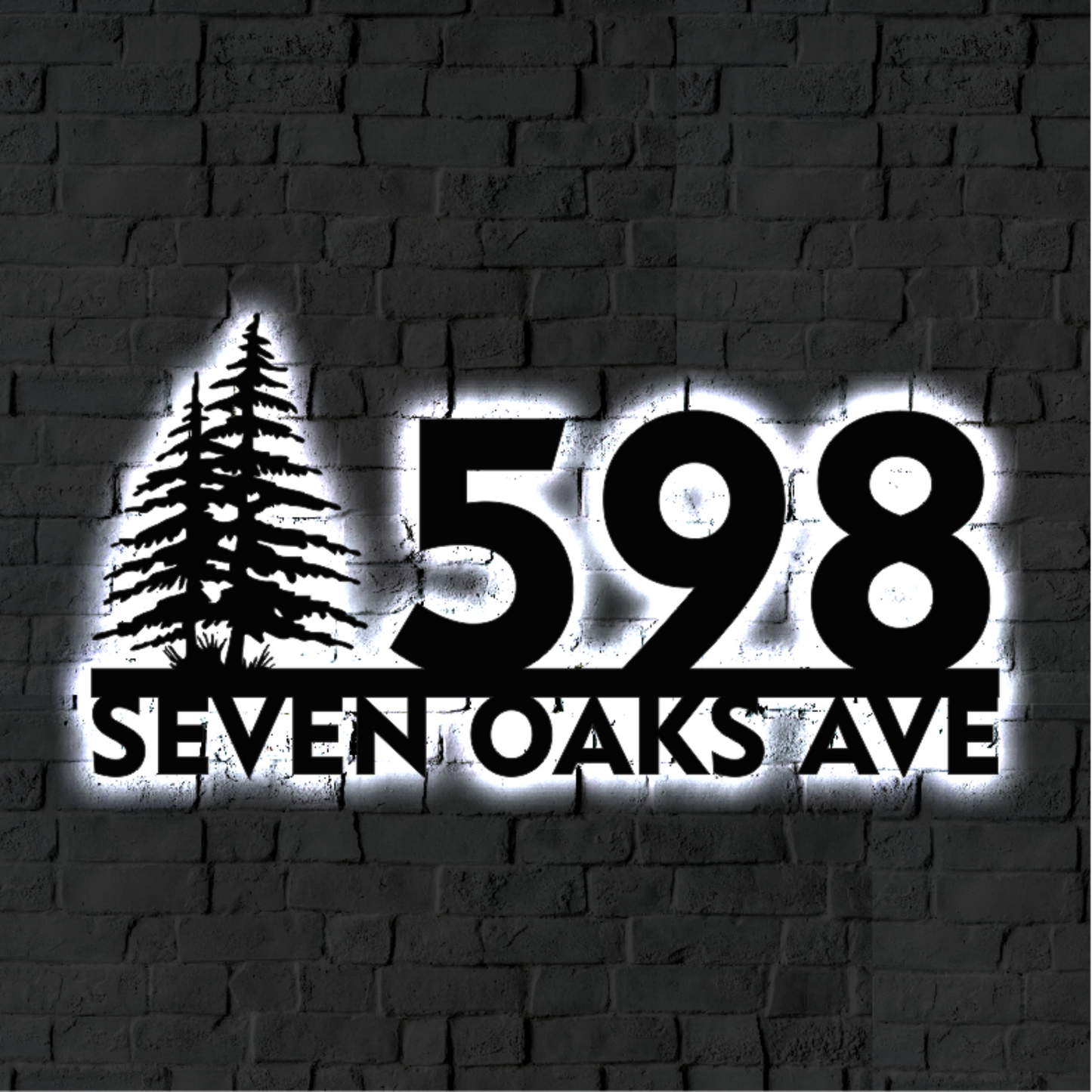 Solar Backlit Metal Address Sign / Wispy Tree LED metal house numbers / House Number Plaque with Lighting