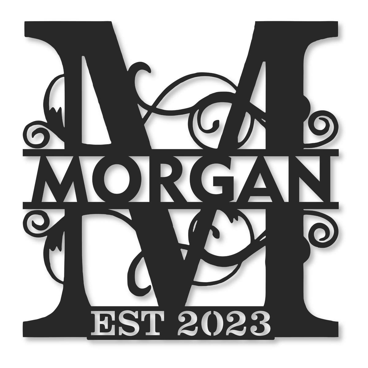 Est Display Name Family Name Monogram Sign A to Z | Metal Letter Monogram Sign with EST ...