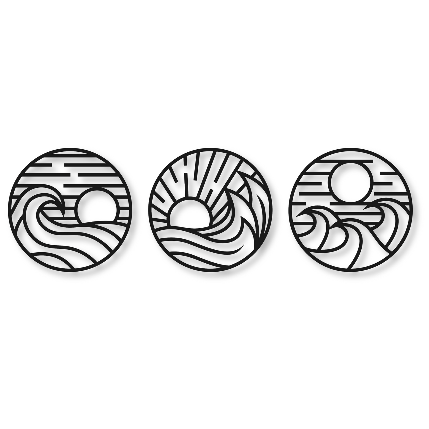 Three Piece Waves Metal Wall Art / Metal Nature Home Decor