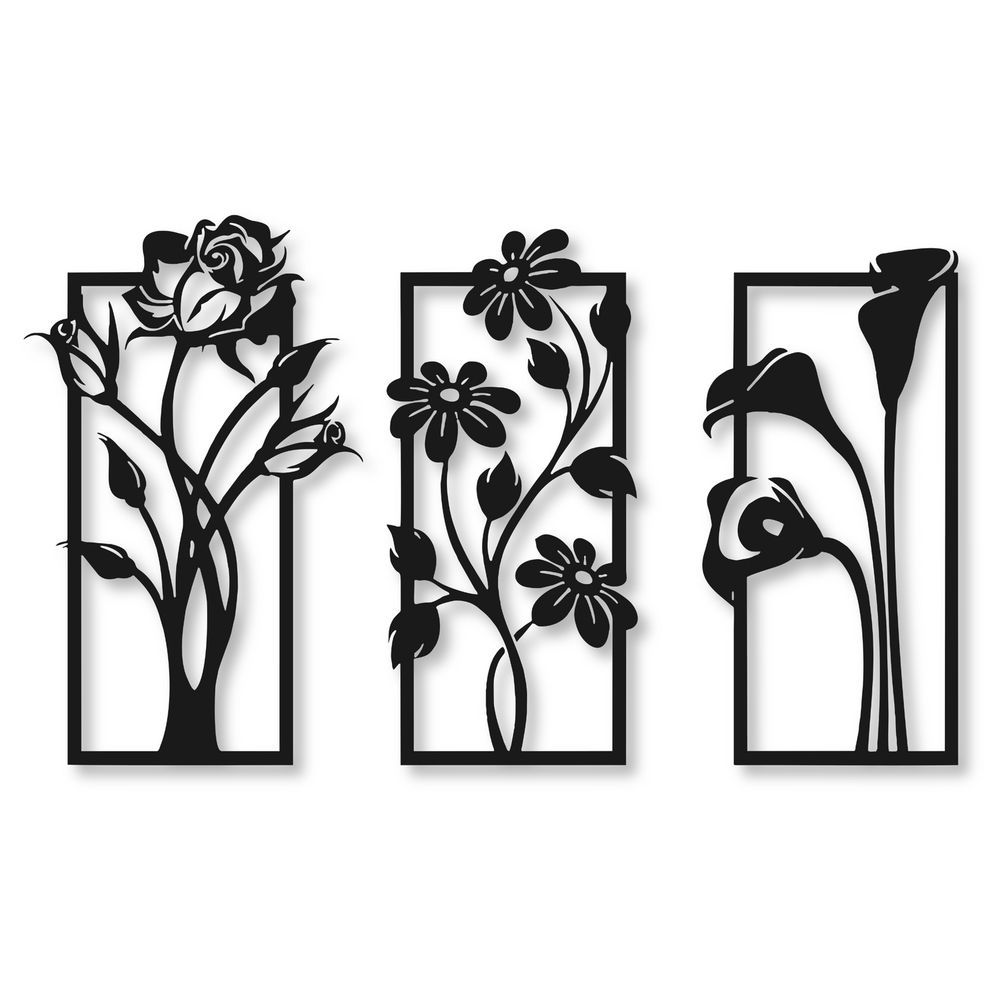 Three Piece Flower Metal Wall Art / Metal Nature Home Decor