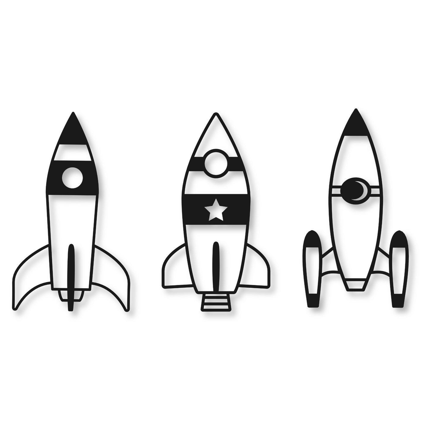 Three Piece Rocket Metal Wall Art / Metal Rocketship Home Decor – Daloutier