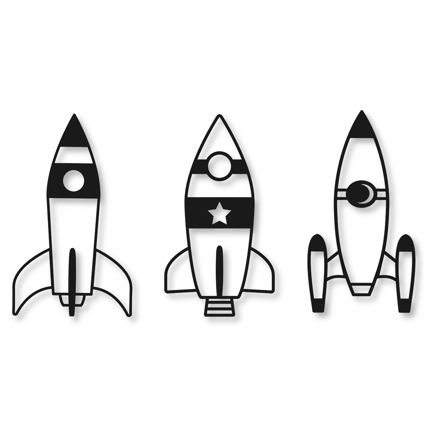 Three Piece Rocket Metal Wall Art / Metal Rocketship Home Decor